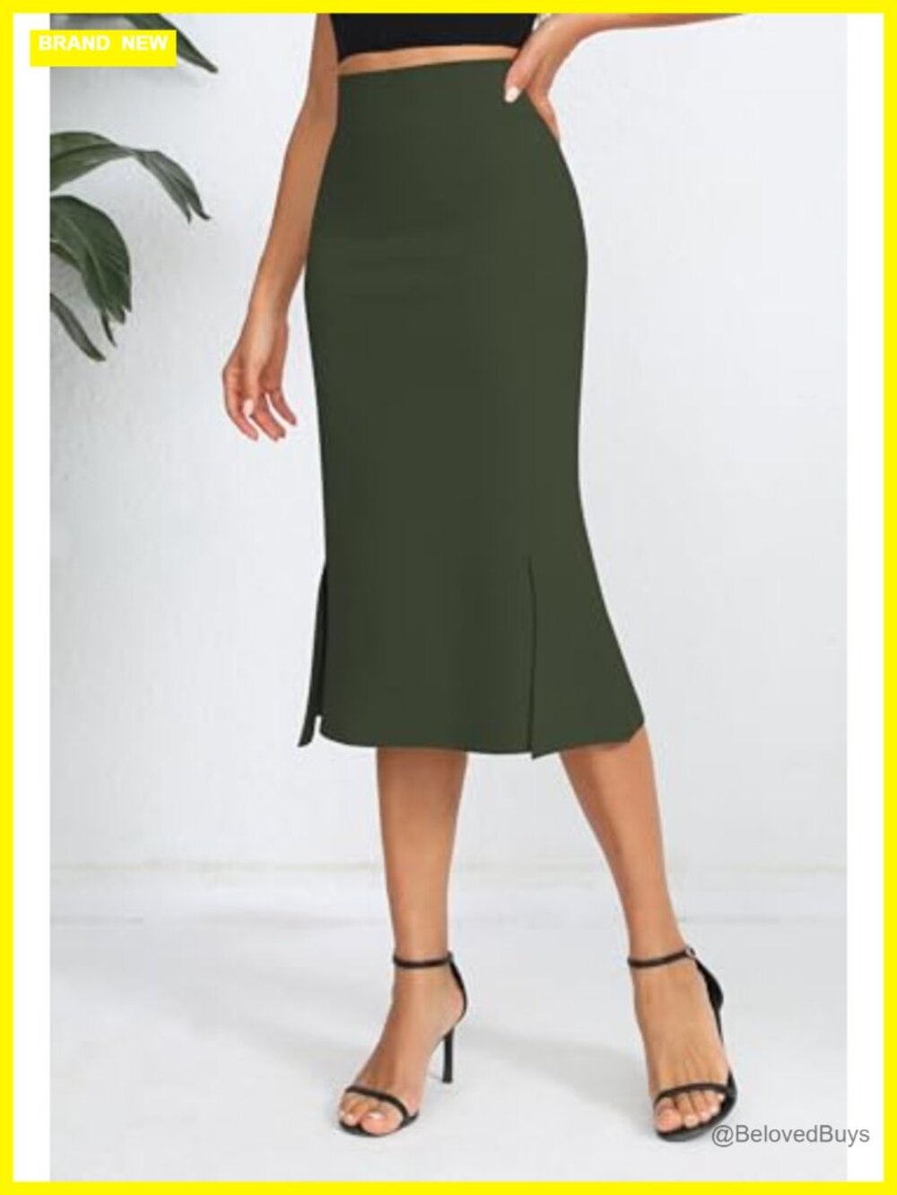 Stretch Fishtail Pencil Skirt High Waist Midi with Slit Office Bodycon - Picture 2 of 5